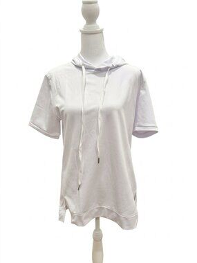 Temu White Short Sleeve Pullover Hoodie Top Open Hem Size L NWOT